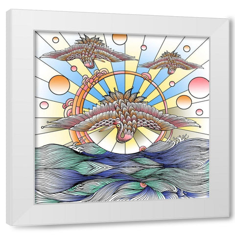 Flying Cranes White Modern Wood Framed Art Print by Green, Howie
