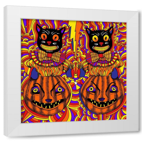 Pumpkins and Cats White Modern Wood Framed Art Print by Green, Howie