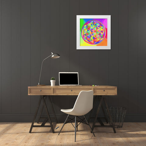 Sacred Geo Flower of Life White Modern Wood Framed Art Print by Green, Howie