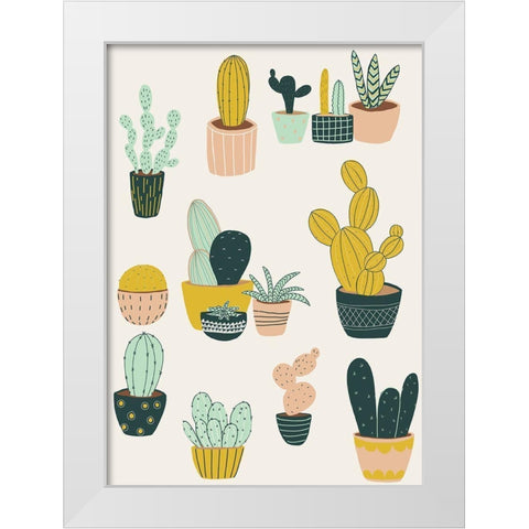Cactus On The Window Cill White Modern Wood Framed Art Print by HUE and MI and Sangita