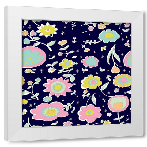 Delicate Floral White Modern Wood Framed Art Print by HUE and MI and Sangita