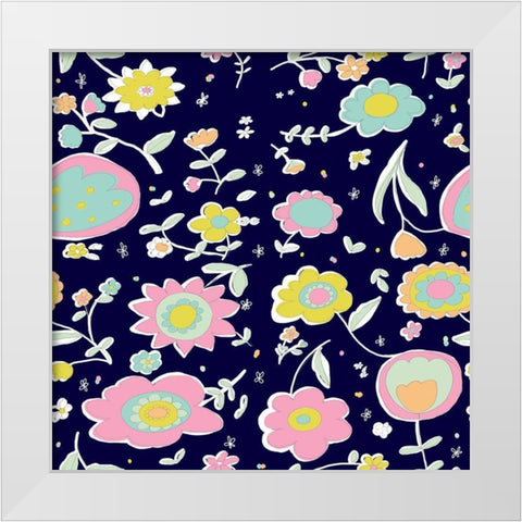 Delicate Floral White Modern Wood Framed Art Print by HUE and MI and Sangita