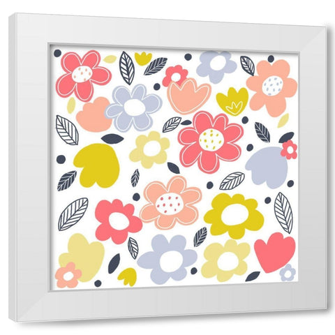 Flower Shower White Modern Wood Framed Art Print by HUE and MI and Sangita