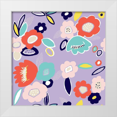 Geo Flowers White Modern Wood Framed Art Print by HUE and MI and Sangita