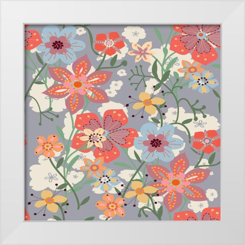 Layers Of Flowers White Modern Wood Framed Art Print by HUE and MI and Sangita