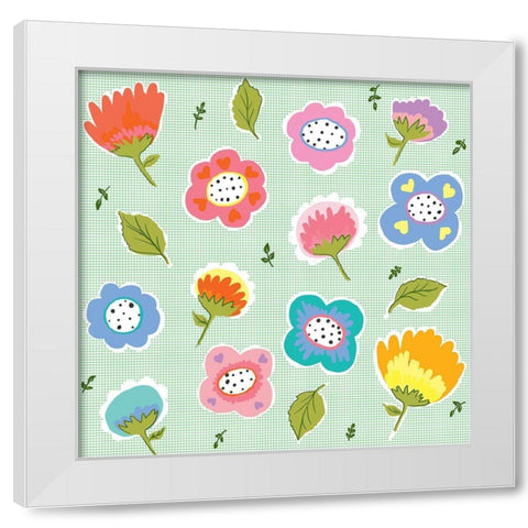 Scattered Flowers White Modern Wood Framed Art Print by HUE and MI and Sangita