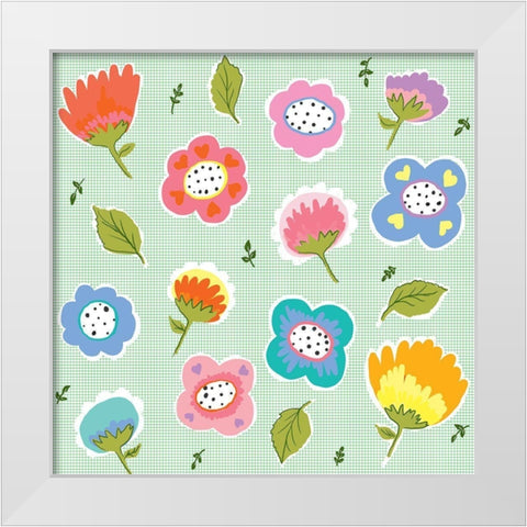 Scattered Flowers White Modern Wood Framed Art Print by HUE and MI and Sangita