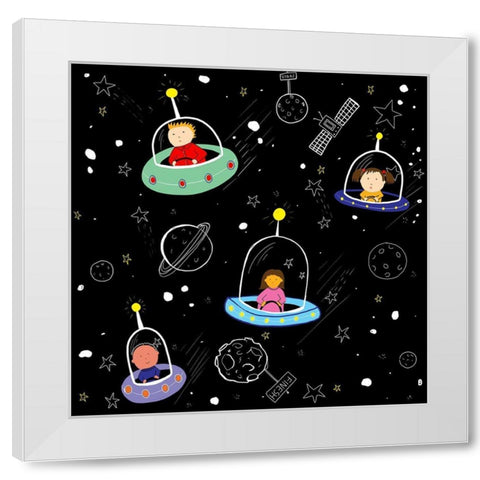 A Race In Space White Modern Wood Framed Art Print by HUE and MI and Sangita