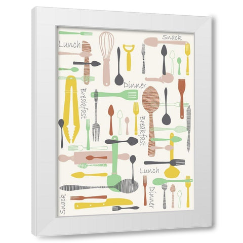 Knifes And Forks White Modern Wood Framed Art Print by HUE and MI and Sangita