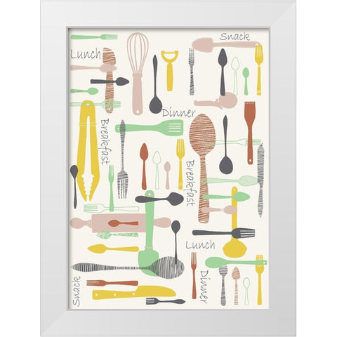 Knifes And Forks White Modern Wood Framed Art Print by HUE and MI and Sangita