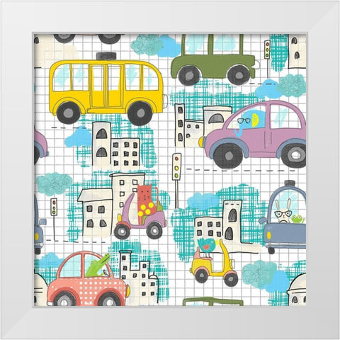 Lets Take A Drive White Modern Wood Framed Art Print by HUE and MI and Sangita
