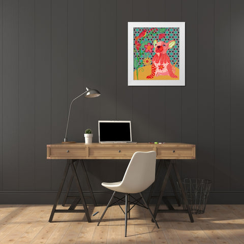 RED PUG White Modern Wood Framed Art Print by HUE and MI and Sangita