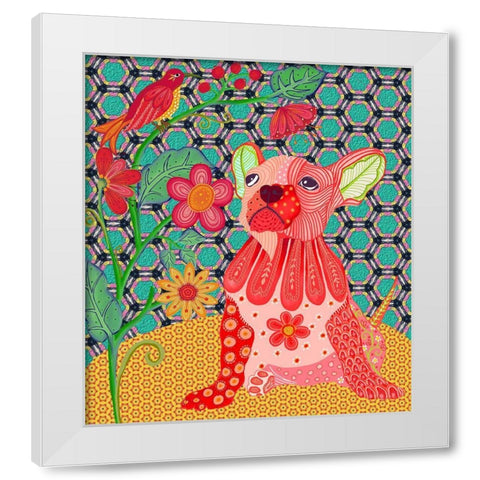 RED PUG White Modern Wood Framed Art Print by HUE and MI and Sangita