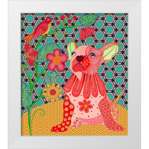 RED PUG White Modern Wood Framed Art Print by HUE and MI and Sangita