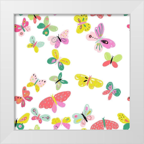 Spring Flutter Tile White Modern Wood Framed Art Print by HUE and MI and Sangita
