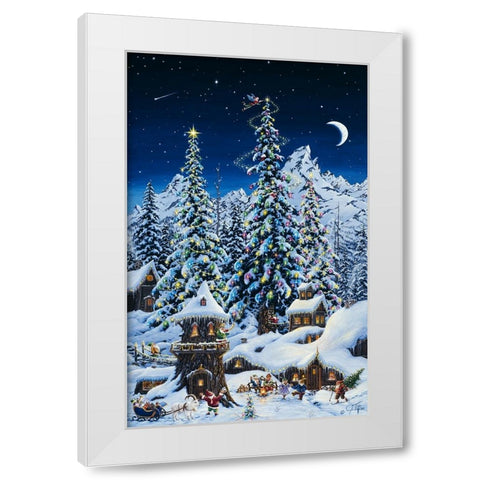 Christmas With The Elves White Modern Wood Framed Art Print by Tift, Jeff