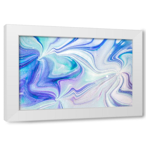 Fluid Acrylic Blue Turquoise White Modern Wood Framed Art Print by Jenny Rainbow Fine Art