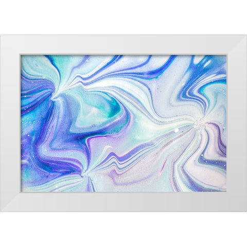 Fluid Acrylic Blue Turquoise White Modern Wood Framed Art Print by Jenny Rainbow Fine Art