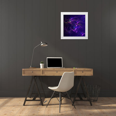 Galaxies Magenta Lights on Purple White Modern Wood Framed Art Print by Jenny Rainbow Fine Art
