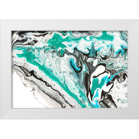Fluid Acrylic On Emerald Waves White Modern Wood Framed Art Print by Jenny Rainbow Fine Art