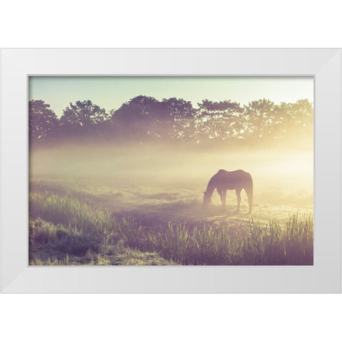 Misty Morning on the Dutch Field White Modern Wood Framed Art Print by Jenny Rainbow Fine Art