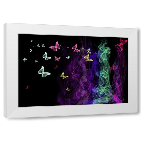 Neon Butterflies White Modern Wood Framed Art Print by Jenny Rainbow Fine Art