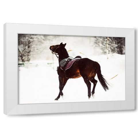 Race in the Snow White Modern Wood Framed Art Print by Jenny Rainbow Fine Art