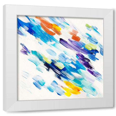 Acrylic Painting Colorful Rain White Modern Wood Framed Art Print by Jenny Rainbow Fine Art