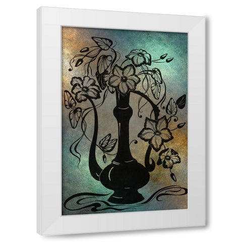 Ink Drawing Clematises in Indian Pitcher White Modern Wood Framed Art Print by Jenny Rainbow Fine Art