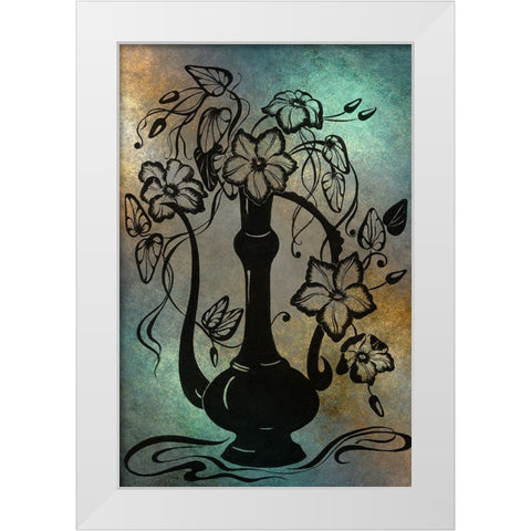 Ink Drawing Clematises in Indian Pitcher White Modern Wood Framed Art Print by Jenny Rainbow Fine Art