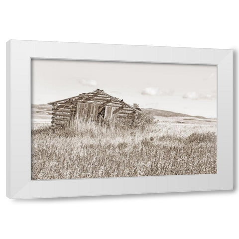 Old Log Cabin Sepia White Modern Wood Framed Art Print by Schell, Jennie Marie
