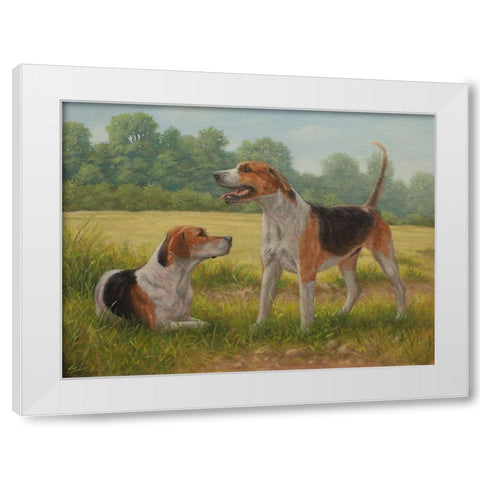 C962 Foxhound pair(L) White Modern Wood Framed Art Print by Silver, John