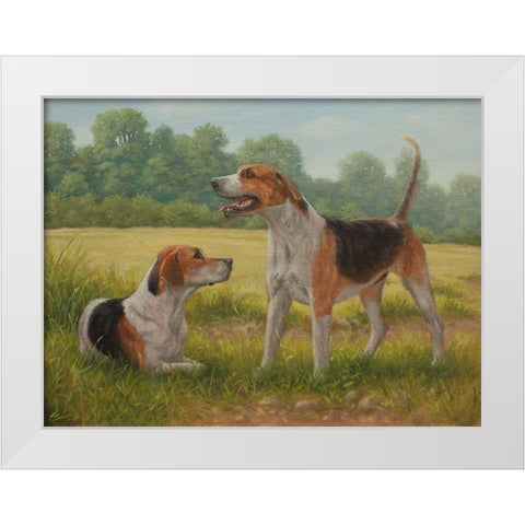 C962 Foxhound pair(L) White Modern Wood Framed Art Print by Silver, John