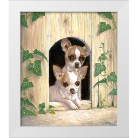 Chihuahuas In Doghouse White Modern Wood Framed Art Print by Silver, John