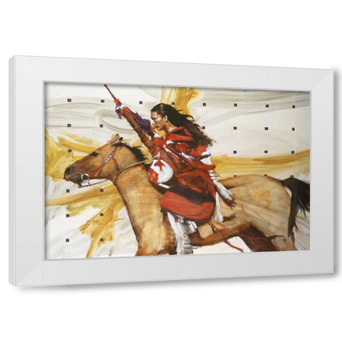 Indian On Horseback White Modern Wood Framed Art Print by Knauf, J.E.