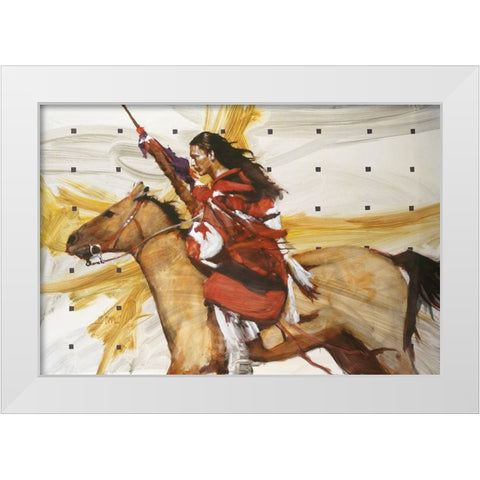 Indian On Horseback White Modern Wood Framed Art Print by Knauf, J.E.