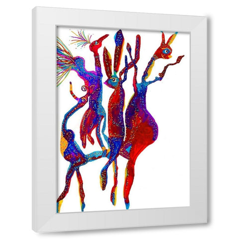 Dancing Friends White Modern Wood Framed Art Print by Kwerki Studios