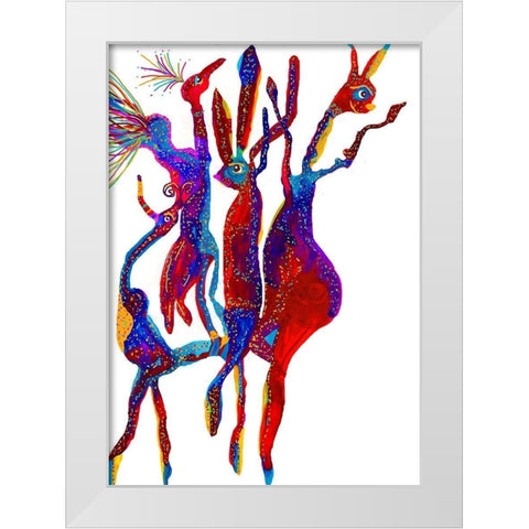 Dancing Friends White Modern Wood Framed Art Print by Kwerki Studios