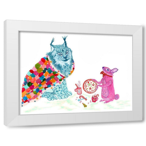 Jojo And Coco White Modern Wood Framed Art Print by Kwerki Studios