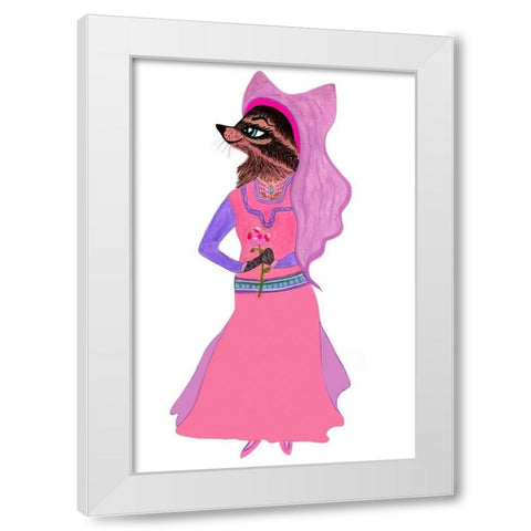 Marian Racoon White Modern Wood Framed Art Print by Kwerki Studios