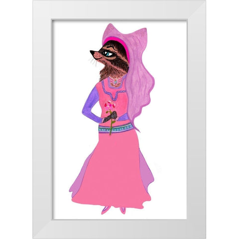 Marian Racoon White Modern Wood Framed Art Print by Kwerki Studios