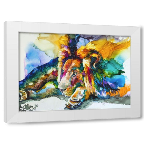 Lion Around White Modern Wood Framed Art Print by Art by Leslie Franklin