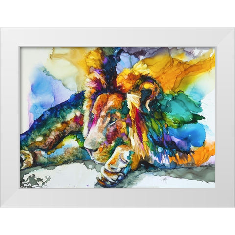 Lion Around White Modern Wood Framed Art Print by Art by Leslie Franklin