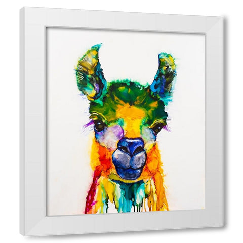 Llama-rama White Modern Wood Framed Art Print by Art by Leslie Franklin