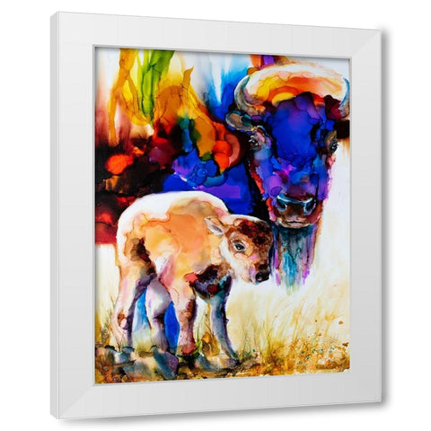 Bison By Son_1 White Modern Wood Framed Art Print by Art by Leslie Franklin