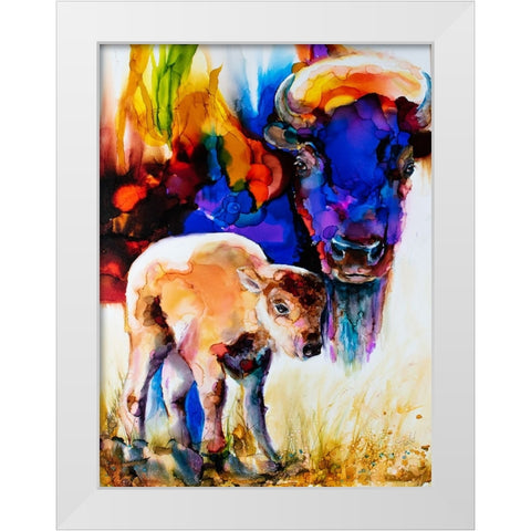 Bison By Son_1 White Modern Wood Framed Art Print by Art by Leslie Franklin