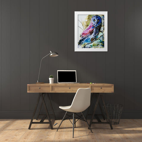 Im Owl Right White Modern Wood Framed Art Print by Art by Leslie Franklin