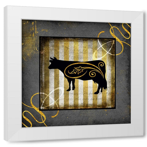 Gold Welcome To Our Bistro Cow 2 White Modern Wood Framed Art Print by LightBoxJournal