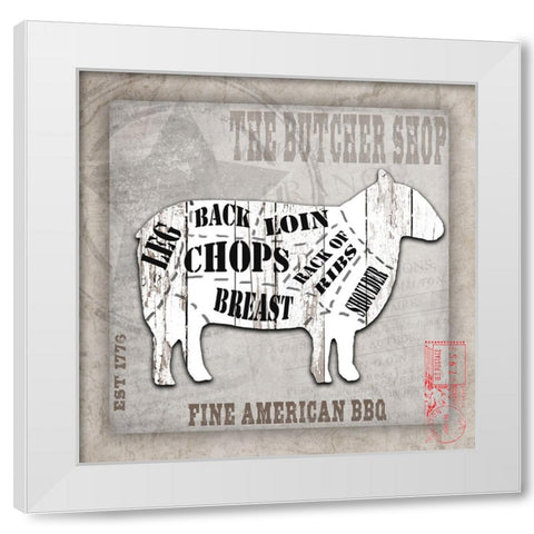 American Butcher Shop sheep White Modern Wood Framed Art Print by LightBoxJournal