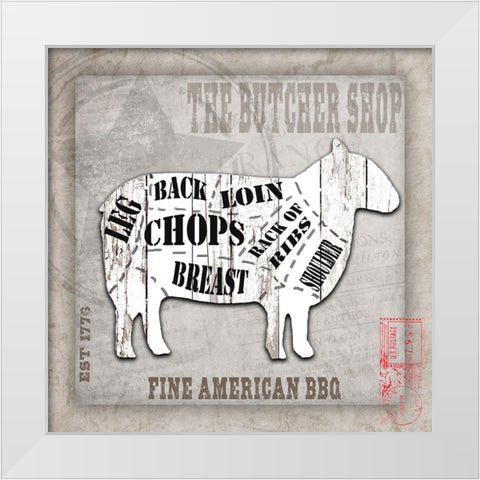 American Butcher Shop sheep White Modern Wood Framed Art Print by LightBoxJournal